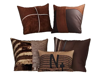 Brown Decorative Pillows with Cross Pattern Patchwork Letter N Design Fur Texture for Home Decor 3d model