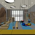 Kindergarten Indoor Play Area With Climbing Wall Colorful Balls Padded Floor And Windows