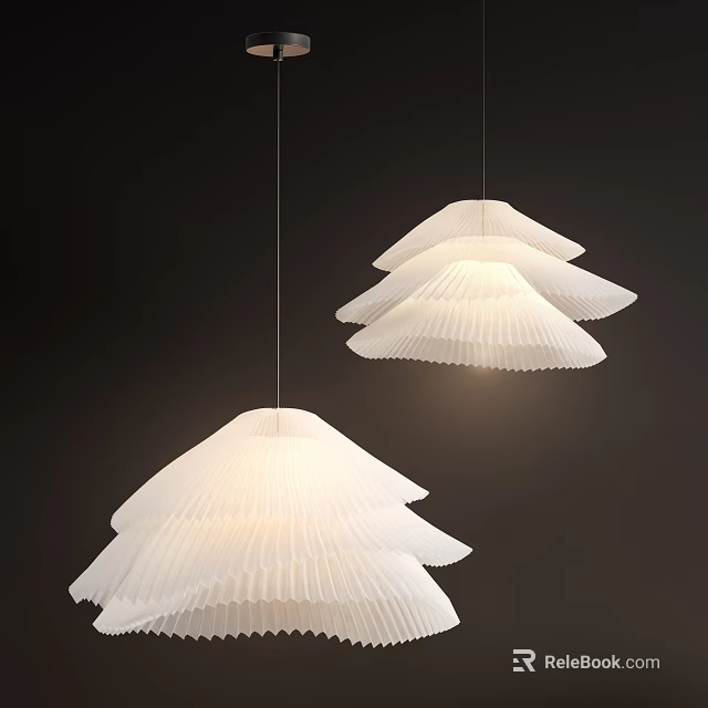 Elegant White Layered Pendant Lights With Pleated Design And Soft Illumination In Dark Background 3d model 