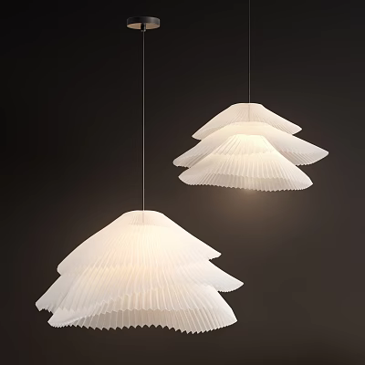 Elegant White Layered Pendant Lights With Pleated Design And Soft Illumination In Dark Background 3d model