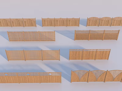 Wooden Garden Fence With Various Decorative Panel Designs And Patterns 3d model