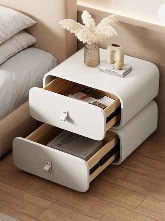 Modern Light Luxury Bedside Table Open Detail 3d model