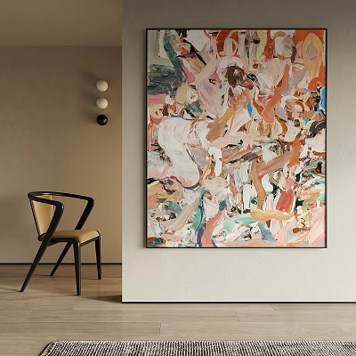 Modern Chair And Wall Lights With Large Abstract Painting In Interior 3d model