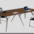 Modern Conference Table With Wooden Top Metal Frame Mesh Chairs Laptop And Documents