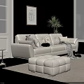 White Sofa and Coffee Table Set with Pillows Throw Blanket Wall Art Snowy Window View 3d model