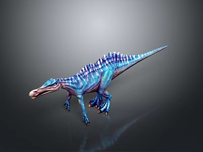 Blue and Purple Striped Sail Backed Dinosaur 3D Model in Standing Pose 3d model