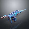 Blue and Purple Striped Sail Backed Dinosaur 3D Model in Standing Pose