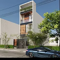 Modern Single Family House Exterior With White Facade Large Windows And Green Trees