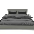 Modern Gray Double Bed With Upholstered Headboard And Soft Bedding 3d model