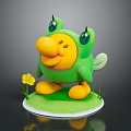 Cartoon Frog Character With Green Yellow Belly Big Eyes Wings On Base With Yellow Flower