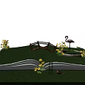 Cartoon Scene Featuring Open Book Green Grass Wooden Bridge Flamingo Swans And Sunlight