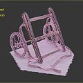 Vintage Wooden Cart With Wheels And Leather Straps On White Cloth Surface