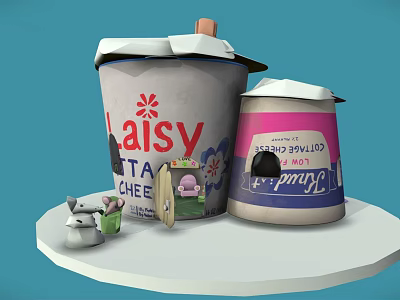 Cartoon Scene Featuring Laisy Atta Cheese Cup Pink Friend Pencil Case And Adorable Small Toy 3d model