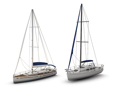 Two Sailboats With White Hulls Blue Canopies And Blue Accented Mast Designs 3d model