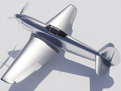 Silver Propeller Fighter Aircraft With Classic Design Cockpit And Wings 3d model