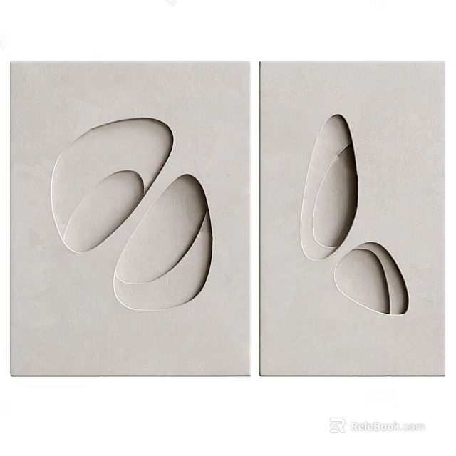 Modern Minimalist Light Gray Wall Decor Panels With Irregular Oval Cutouts 3d model