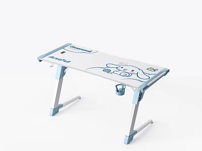 Modern Foldable Entertainment Table With White Blue Cartoon Design And Cup Holder 3d model