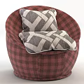 Red Plaid Single Sofa With Gray And White Geometric Pattern Cushions