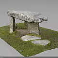 Megalithic Stone Outdoor Structure With Slab Roof And Pillar Supports On Grassy Ground