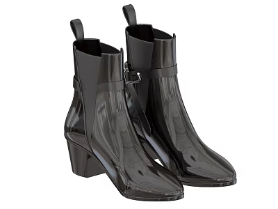 Stylish Black Ankle Boots With Shiny Patent Leather And Block Heel Buckle Detail 3d model
