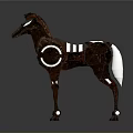 Modern Geometric Horse Sculpture With Brown Metal Body And White Accents