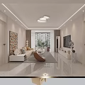 Modern Living Dining Room Interior With Sofa Rug TV Cabinet And Decorative Painting