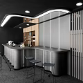 Modern Bar Interior Design With Black Chairs Dark Walls And Strip Lighting