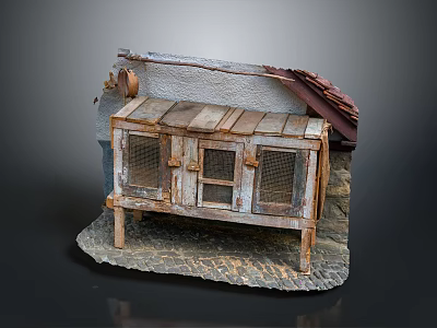 Detailed Miniature Cottage Model With Wooden Cabinet Red Roof And Stone Slab Base 3d model