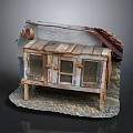 Detailed Miniature Cottage Model With Wooden Cabinet Red Roof And Stone Slab Base