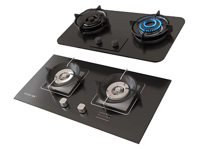 Modern Kitchen Gas Stoves With Black Glass Panel And Double Burners 3d model