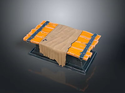 Modern Dining Table With Orange And Blue Frame And Brown Cloth Covering Wooden Surface 3d model
