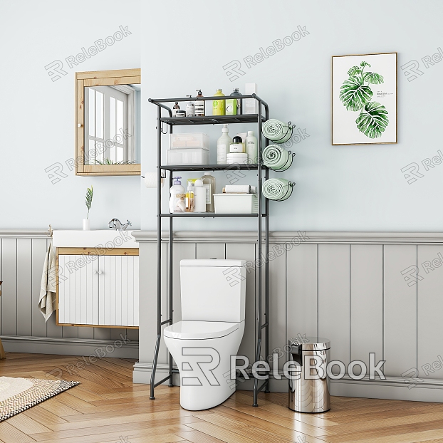 Modern Storage Rack Bathroom Bathtub Toilet Rack Washbasin Mirror Green Planting model