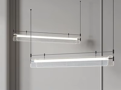 Sleek Modern Linear Pendant Lights Hanging with Metal Frame and Transparent Shade 3d model