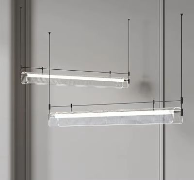 Sleek Modern Linear Pendant Lights Hanging with Metal Frame and Transparent Shade 3d model