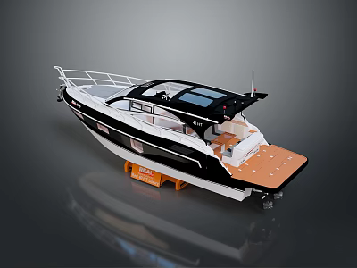 Sleek Modern Yacht With Black White Exterior Open Deck And Wooden Flooring 3d model