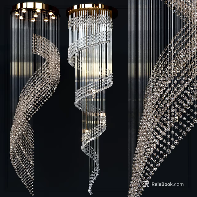 Stunning Spiral Crystal Chandeliers With Elegant Modern Design For Luxurious Interiors 3d model 