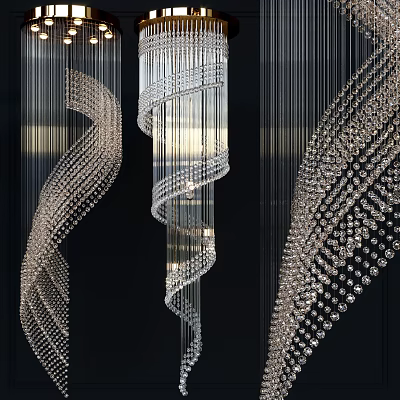 Stunning Spiral Crystal Chandeliers With Elegant Modern Design For Luxurious Interiors 3d model