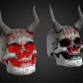 Horned Fantasy Skulls With Red Glowing Eyes And Stripe Details
