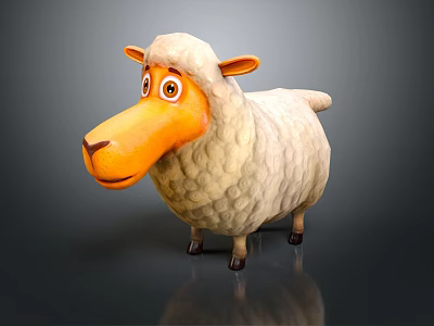 Cute Cartoon Sheep 3D Model With White Wool And Orange Nose 3d model