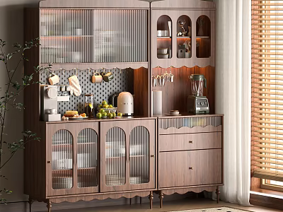 Elegant Modern Wooden Sideboard With Glass Doors And Storage Drawers In Kitchen 3d model