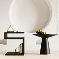 Modern Black Side Table With Bowl Of Fresh Fruits In Minimalist Interior
