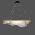 Modern Round Chandelier With Metal Frame And White Fabric Shade For Soft Lighting