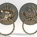 Vintage Metal Door Knockers With Intricate Animal Head Design And Circular Base Ring Handle