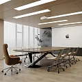 Modern Conference Room With Long Table Chairs Projector Screen Windows And Ceiling Lights