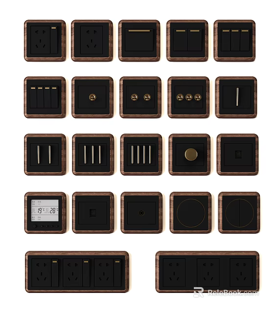 Modern Switch Panels with Multiple Styles Gold Trim and Temperature 3d model