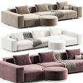 Modern Sectional Sofas In Gray And White With Ottoman Pillows And Throw Blankets 3d model