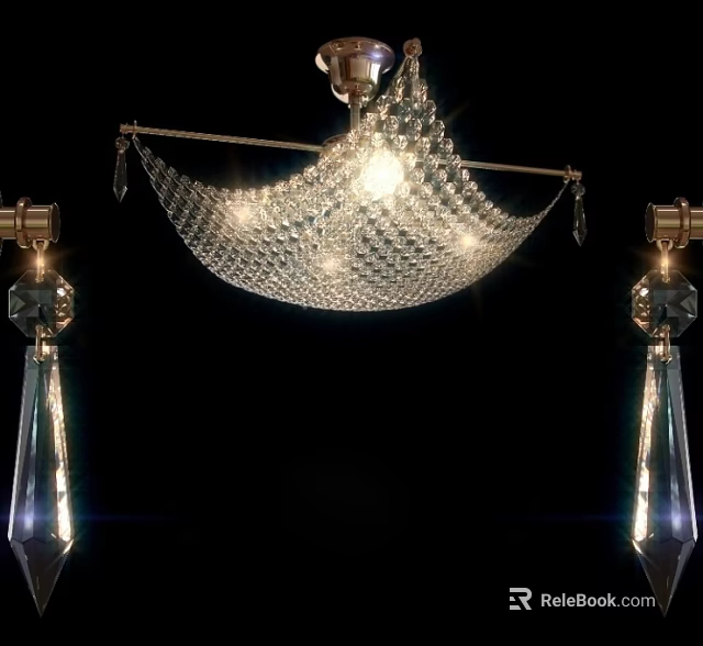 Luxurious Crystal Chandelier With Sparkling Crystal Net Hanging Pendants And Bright Illumination 3d model 