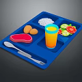 Healthy Balanced Food Tray With Rice Steak Potatoes Fresh Vegetables And Orange Juice