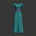 Turquoise Long Dress With Short Sleeves And Pink Belt Design
