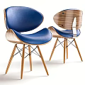 Modern Design Leisure Chair With Blue Upholstered Seat Wooden Frame And Metal Legs